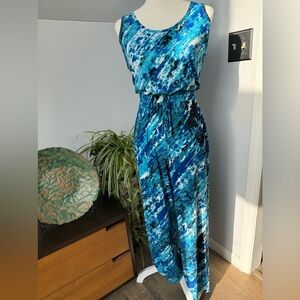 Calvin Klein Sleeveless Jumpsuit in Blue‎ Ocean Print size 4 Beach Sea Packable